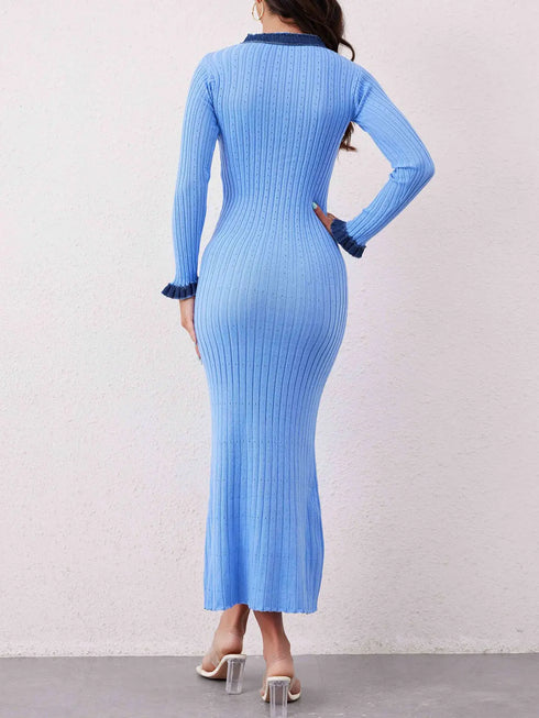 'Rhoswen' Knitted Long Sleeve Sweater Dress - Celes Fashion